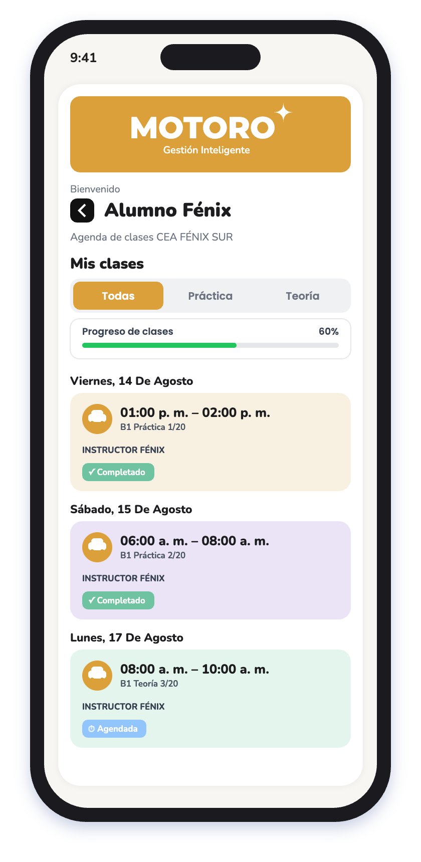 Portal Motoro: consulta de clases programadas